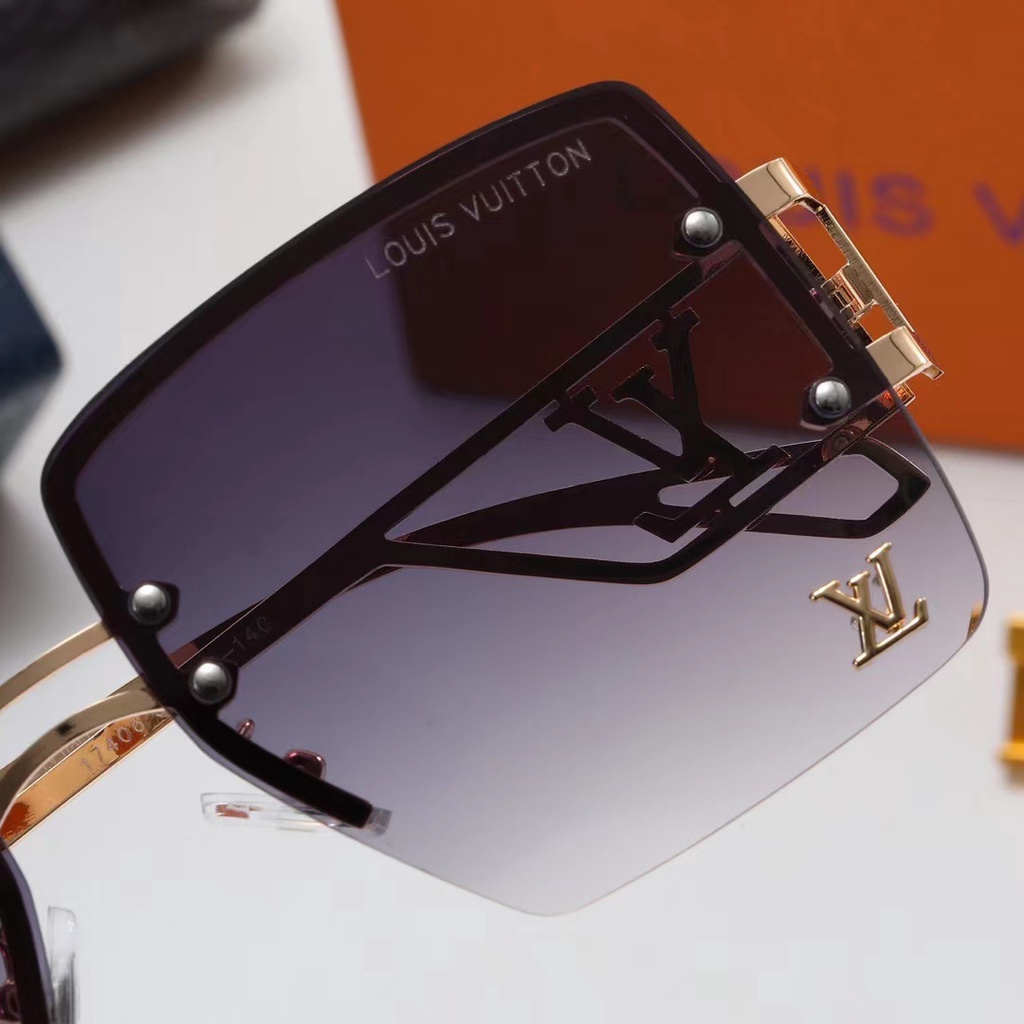 Kính Mát Vuông Chống Tia UV400 Tròng Vàng Phong Cách Cổ Điển Sang Trọng Thời Trang Cho Nữ 2022 LV