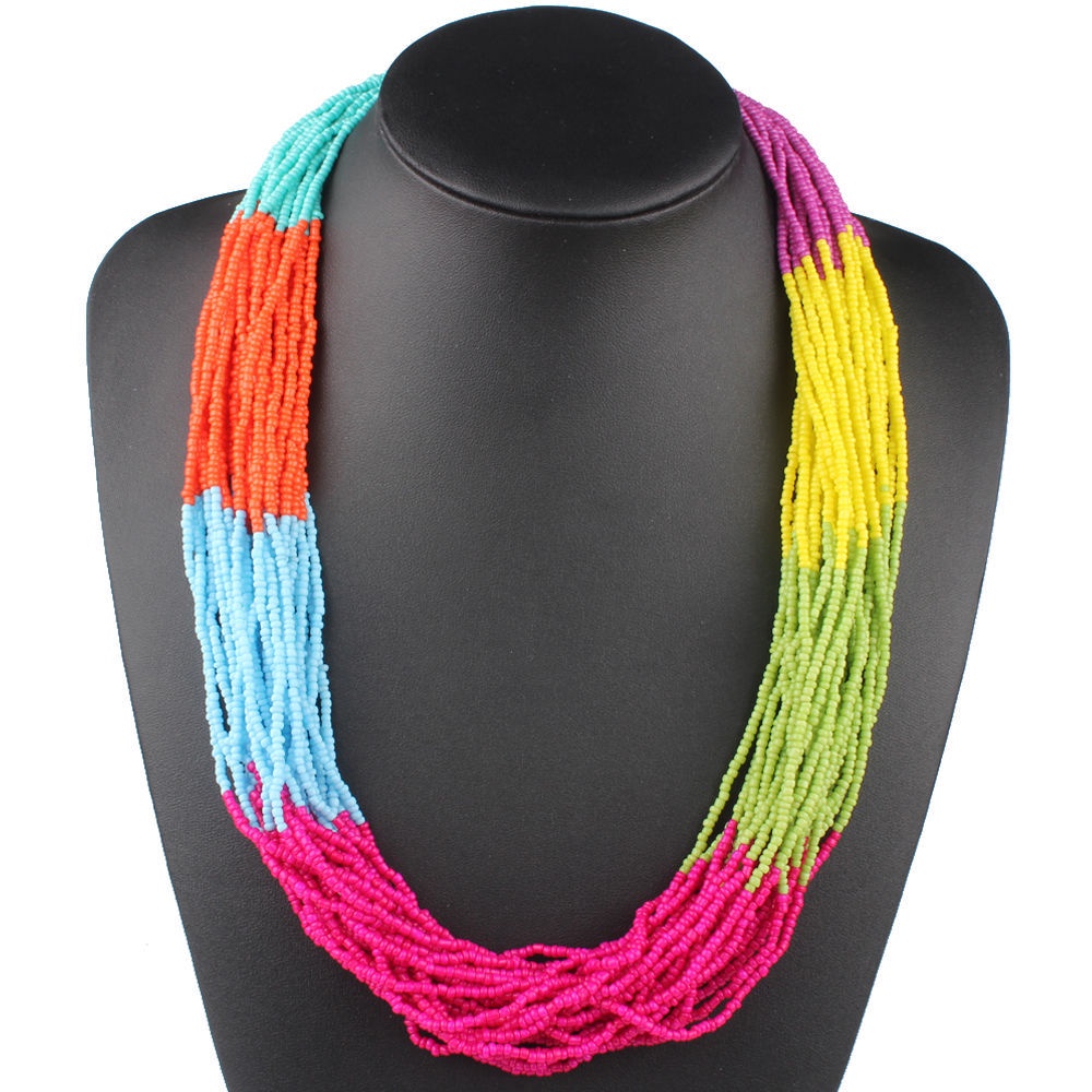 Dây Chuyền Hạt Nhựa Resin Màu Neon Cầu Vồng Phong Cách Retro Thời Trang Cho Nữ