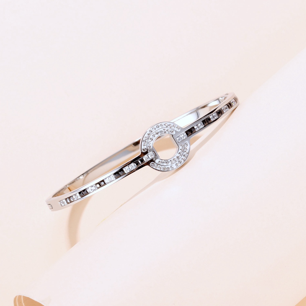 Vòng Đeo Tay Bằng Thép Titan Không Gỉ Dát Đá Zircon Trắng Đen Thời Trang Xu Hướng Net Red Same Style