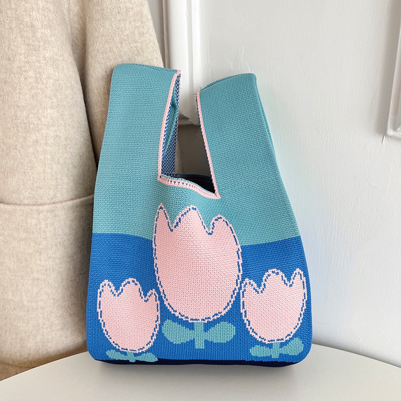 Túi Đeo Vai Đan Len Đính Hoa Thời Trang Xinh Xắn Cho Bé Gái