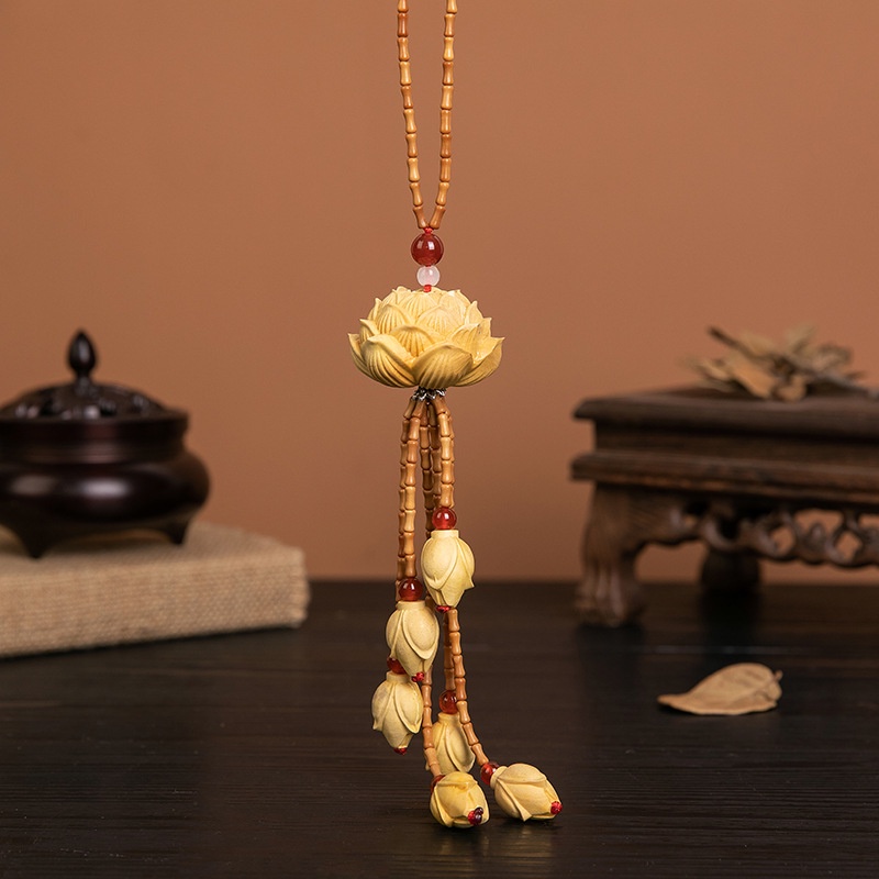 Dây Treo Trang Trí Ô tô Bông Sen May Mắn, Bằng Gỗ Chạm Khắc Thủ Công, Khánh Treo Xe Hơi Ô tô Phong Thủy 5