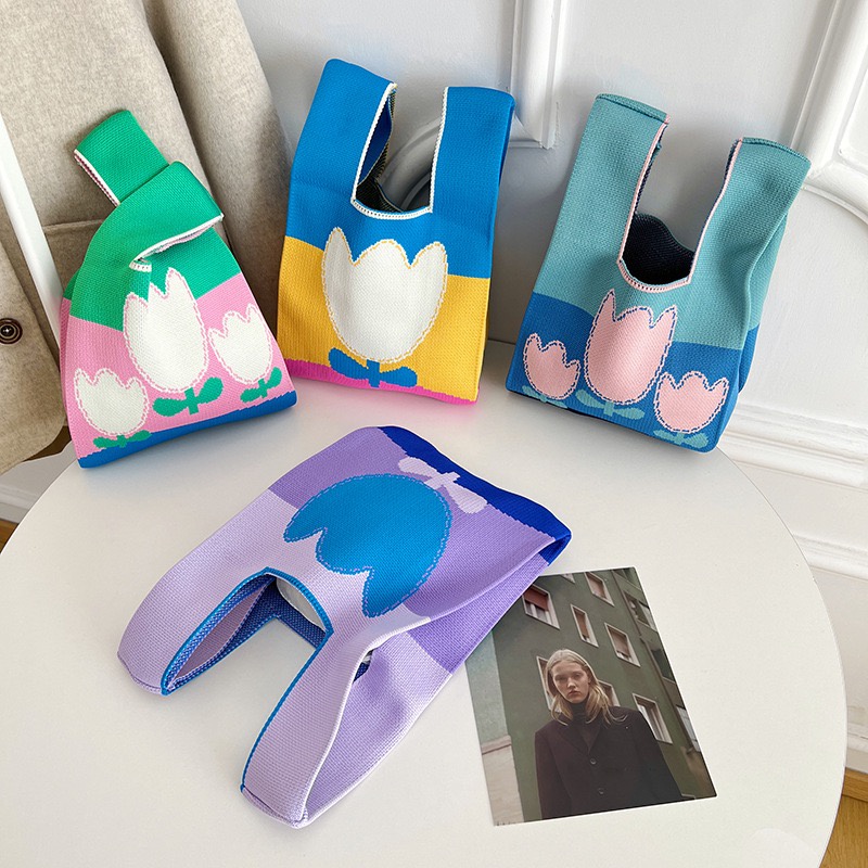 Túi Đeo Vai Đan Len Đính Hoa Thời Trang Xinh Xắn Cho Bé Gái