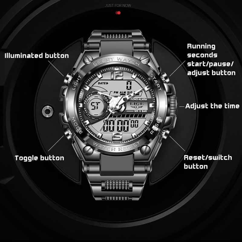 Đồng hồ đeo tay điện tử LIGE chống thấm nước có lịch thời trang cho nam