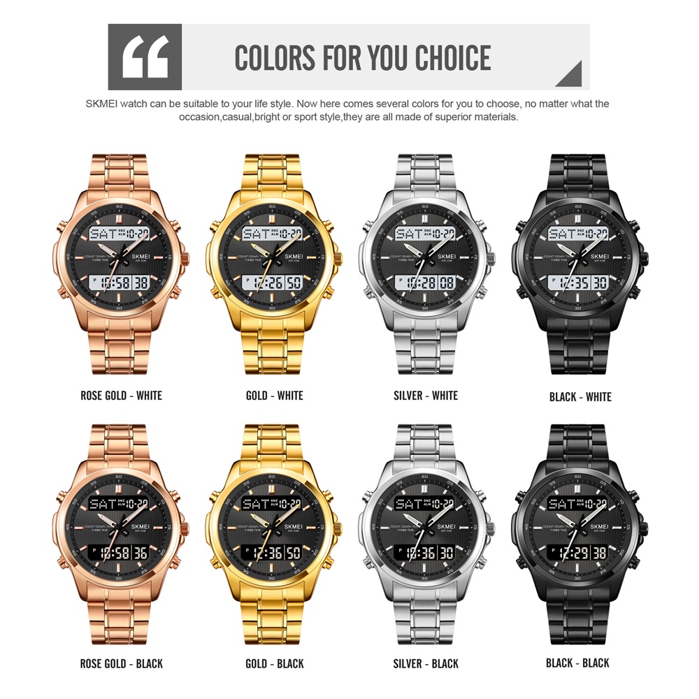 Đồng Hồ LED SKMEI Dây Thép Không Gỉ Chống Thấm Nước Thiết Kế Sang Trọng Cho Nam