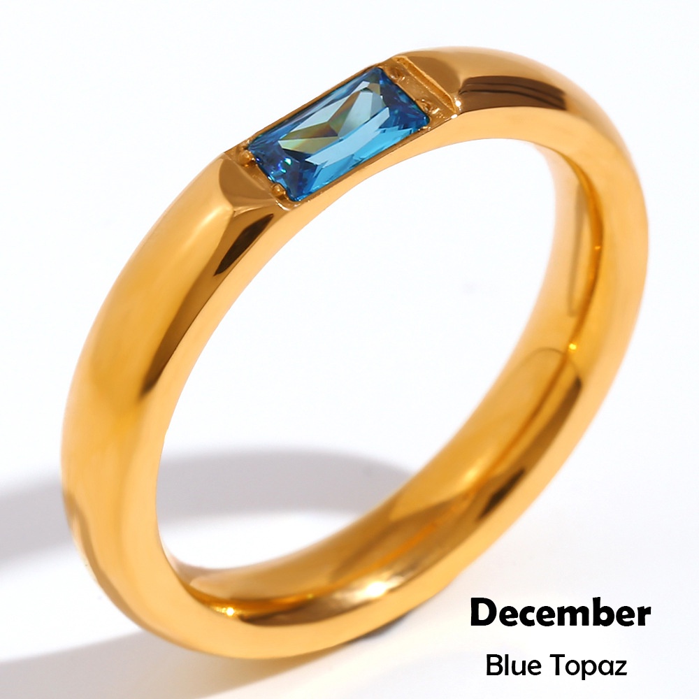 Nhẫn Thép Không Gỉ Mạ Vàng 18K Đính Đá Zircon 12 Màu