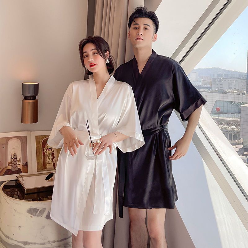✐♘Mùa xuân và mùa hè của cặp đôi váy ngủ của phụ nữ màu sắc tinh khiết băng lụa mỏng phần gợi cảm bộ đồ ngủ dài trung bì