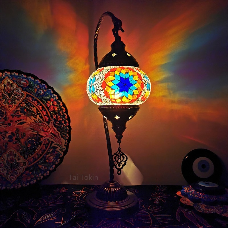 Đèn Ngủ Thủ Công Thổ Nhĩ Kỳ Hình Thiên Nga Bằng Kính Khảm Mosaic Phong Cách Địa Trung Hải Nghệ Thuật