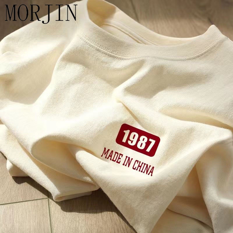 [Giao Ngay] Morjin Áo Thun Cotton Tay Ngắn Dáng Rộng Màu Trơn In Họa Tiết Đơn Giản Cỡ Lớn Thoải Mái Thời Trang Mùa Hè Cho Nữ