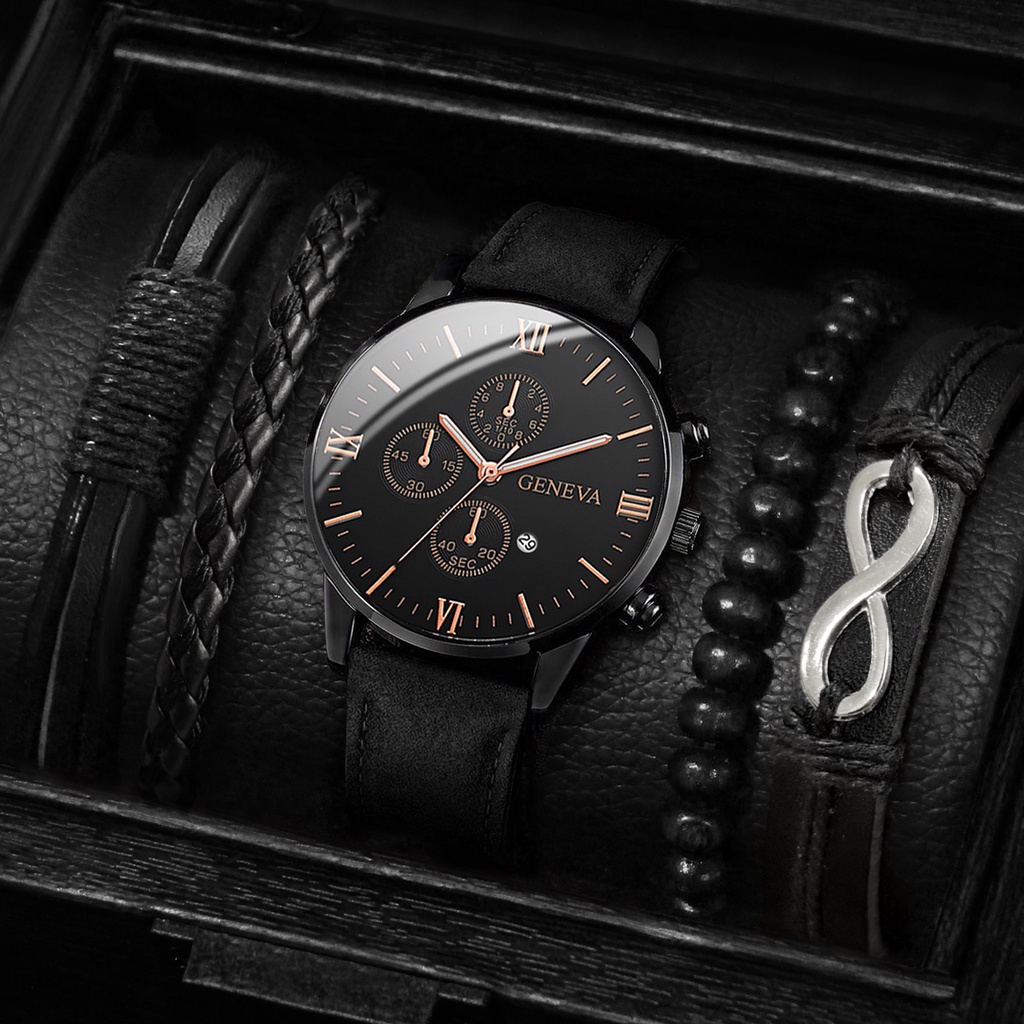Đồng Hồ Quartz Nam Hiển Thị Ngày Dây Da Geneva