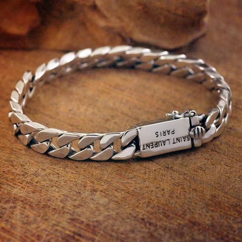 Vòng Tay Bạc s925 Dạng Dây Xích Sáng Bóng Phong Cách Punk Hip Hop Thời Trang Mới Cho Nam