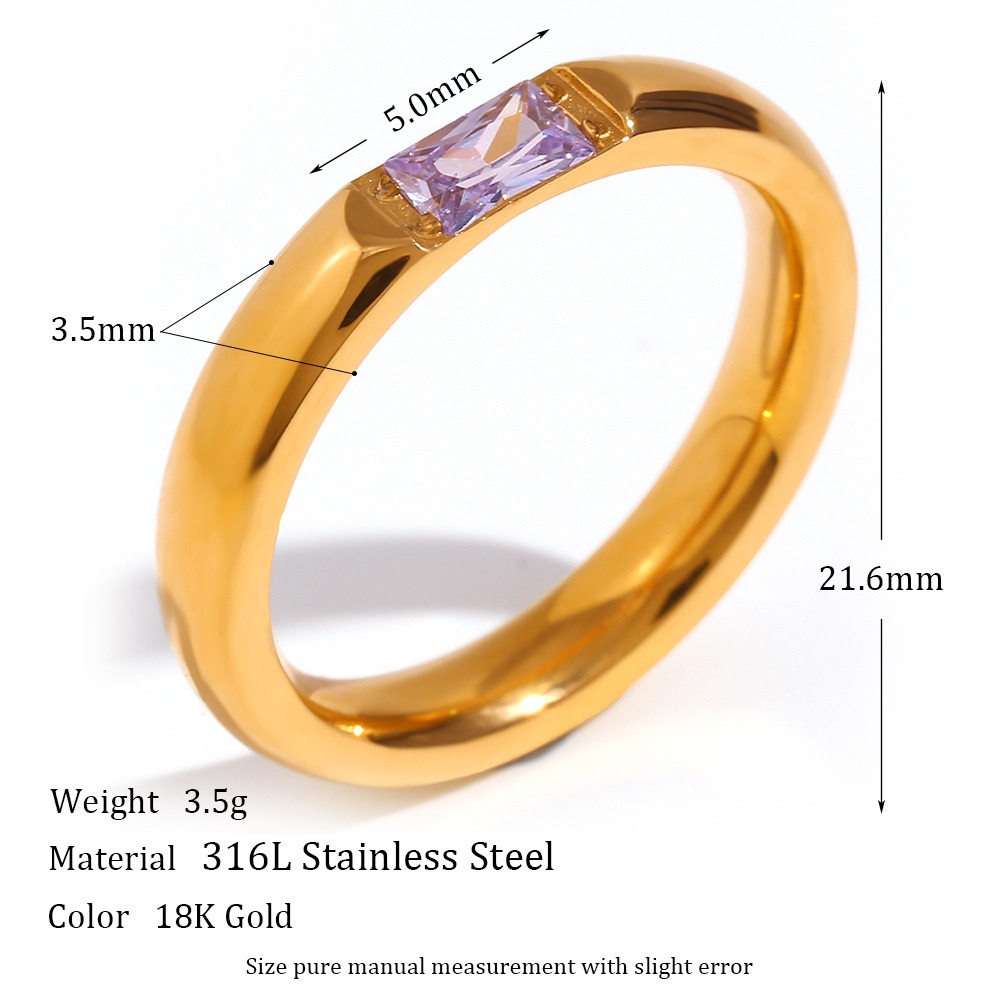 Nhẫn Thép Không Gỉ Mạ Vàng 18K Đính Đá Zircon 12 Màu