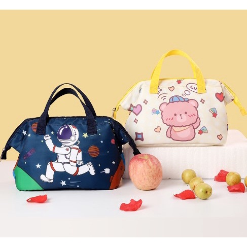 Túi Đựng Hộp Cơm Trưa Lót Giấy Nhôm Dày Dặn Giữ Nhiệt Chống Thấm Nước Họa Tiết Phi Hành Gia Hoạt Hình Dễ Thương
