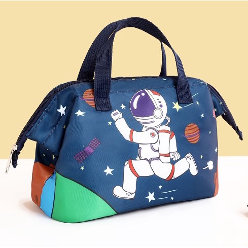 Túi Đựng Hộp Cơm Trưa Lót Giấy Nhôm Dày Dặn Giữ Nhiệt Chống Thấm Nước Họa Tiết Phi Hành Gia Hoạt Hình Dễ Thương
