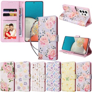  Ốp Lưng Sang Trọng Cho Samsung Galaxy A36 A56 5G A51 4G A52S A12 M12 F12 A32 4G A52 5G S20 FE 4G A22 5G Họa Tiết Hoa Ví Da PU Mềm Flip Skin Stand Cover 