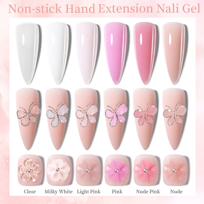 Bộ 3 Lọ Gel Nối Dài Móng Tay Màu Nude Trong Suốt DIY 8ML Không Dính
