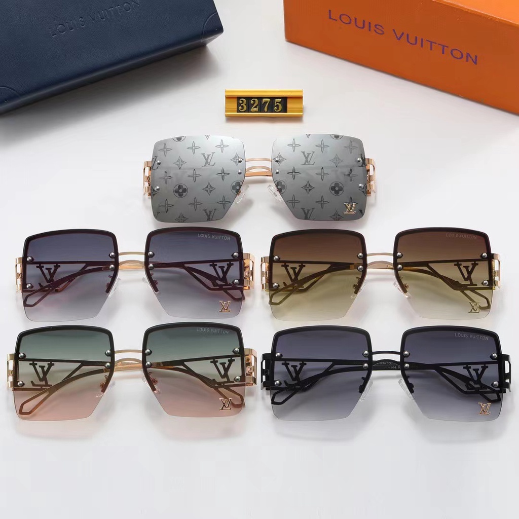 Kính Mát Vuông Chống Tia UV400 Tròng Vàng Phong Cách Cổ Điển Sang Trọng Thời Trang Cho Nữ 2022 LV