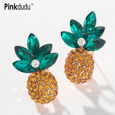 Khuyên tai Pinkdudu PD527 bằng hợp kim hình quả dứa đính đá pha lê thời trang cho nữ