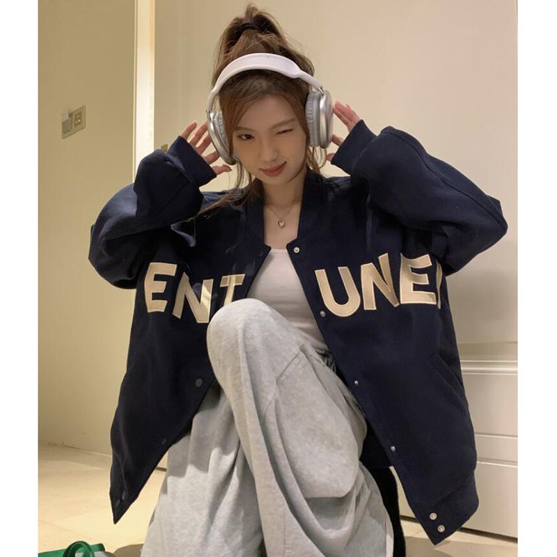 Áo Khoác Bóng Chày Tay Dài Dáng Rộng In Chữ Phong Cách Mỹ Thời Trang Xuân Thu 2023 Mới Cho Nữ