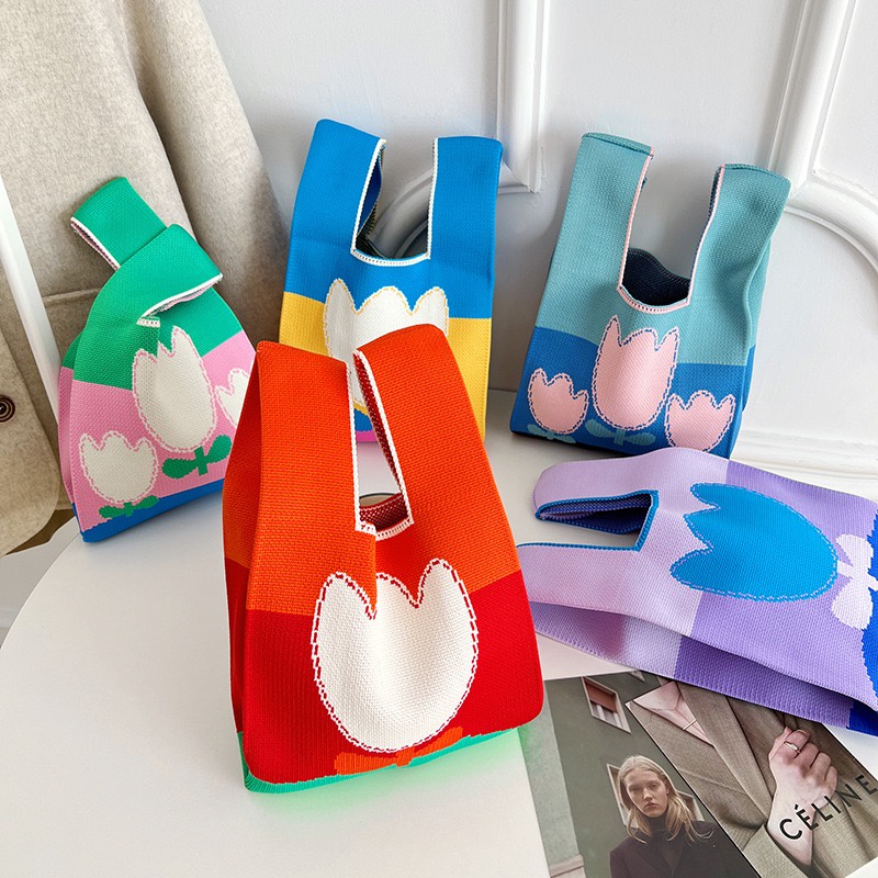 Túi Đeo Vai Đan Len Đính Hoa Thời Trang Xinh Xắn Cho Bé Gái