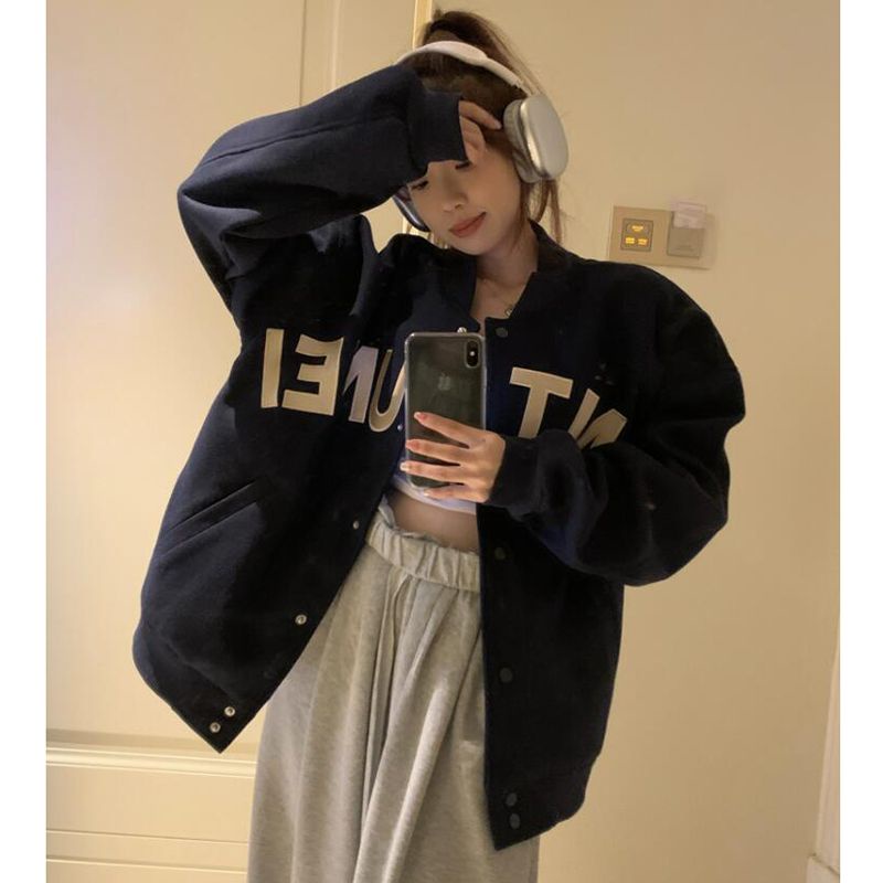 Áo Khoác Bóng Chày Tay Dài Dáng Rộng In Chữ Phong Cách Mỹ Thời Trang Xuân Thu 2023 Mới Cho Nữ