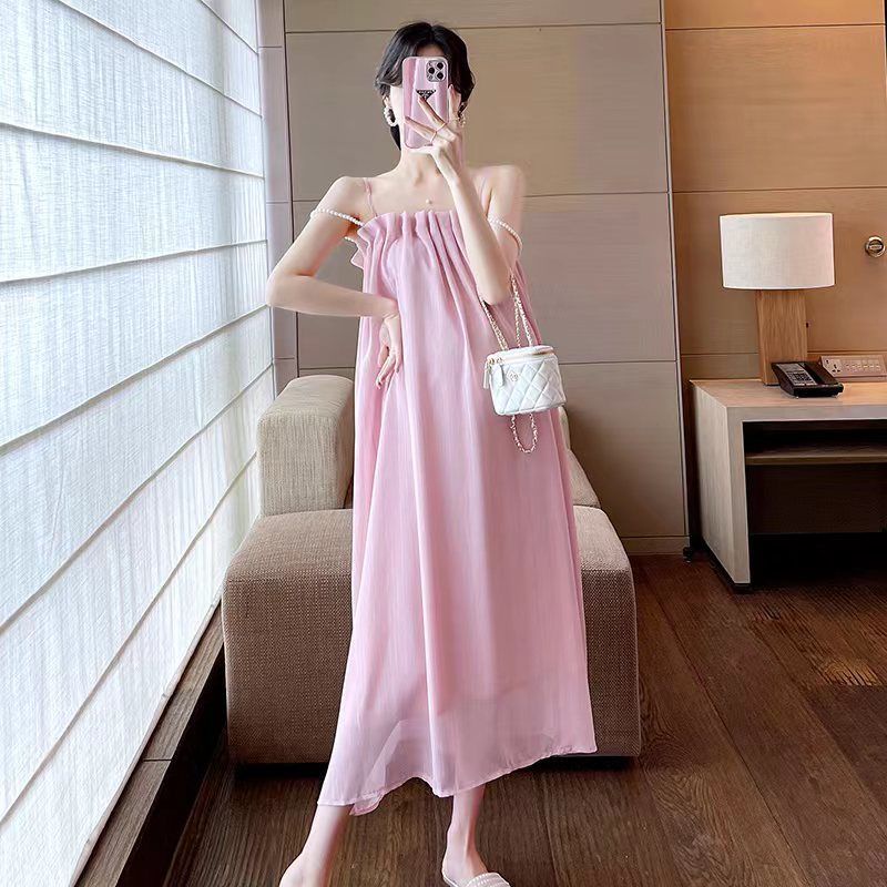 Hàng Mới Về Mới Set Áo Thun Ngắn Tay + Đầm Hai Dây Dệt Kim Thời Trang Cho Mẹ Bầu