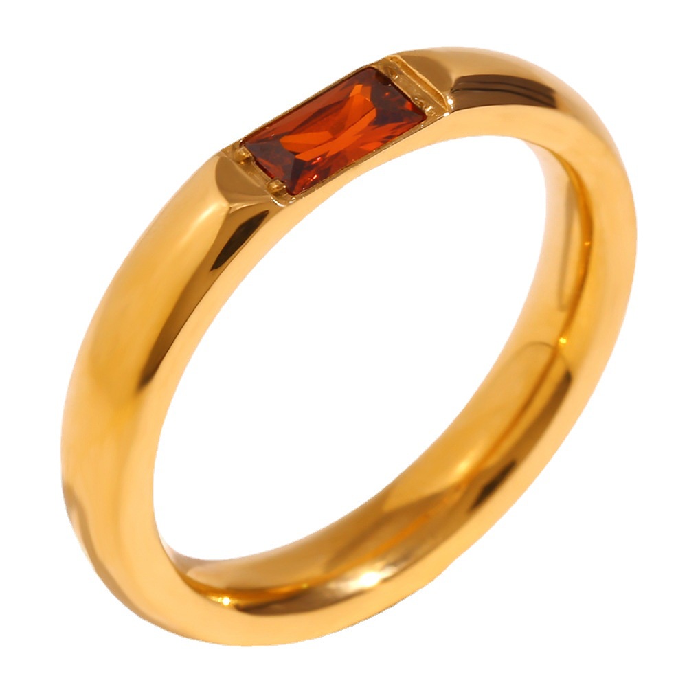 Nhẫn Thép Không Gỉ Mạ Vàng 18K Đính Đá Zircon 12 Màu