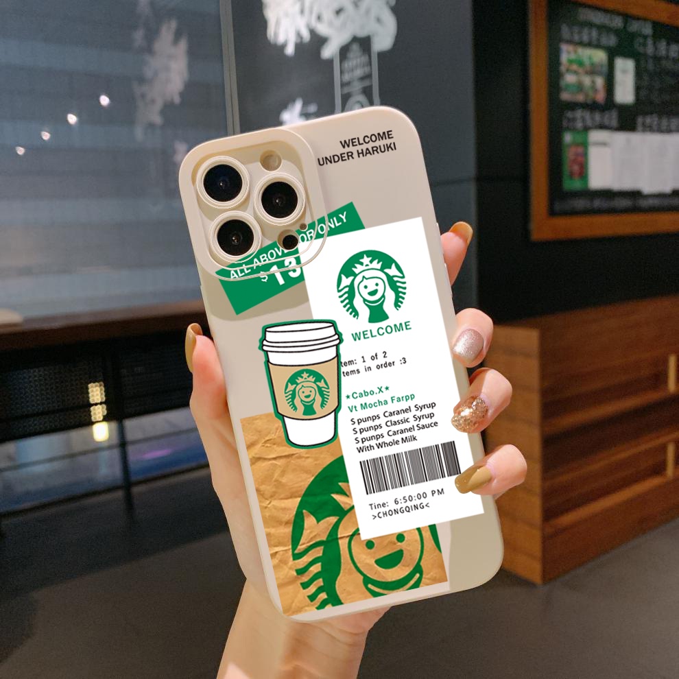 Ốp Điện Thoại Viền Vuông Họa Tiết Starbucks Thời Trang Cho Xiaomi Redmi Note 12 12S 4G Pro 5G 9S 9A 12C