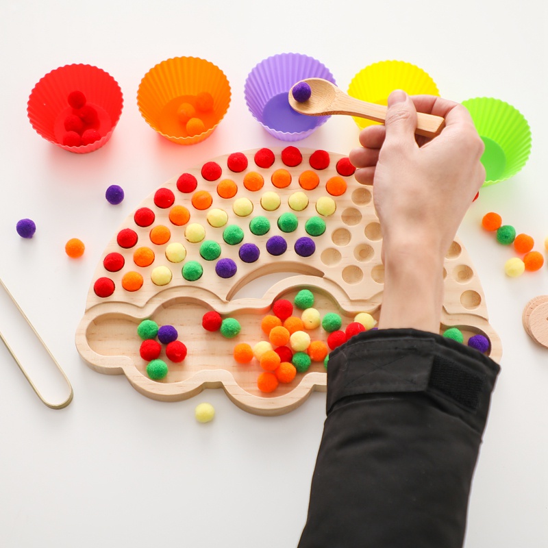 1 Đồ chơi trẻ em Bảng Gỗ Phân Loại Giáo Dục Theo Phương Pháp Montessori Màu Sắc Cầu Vồng Cho Bé