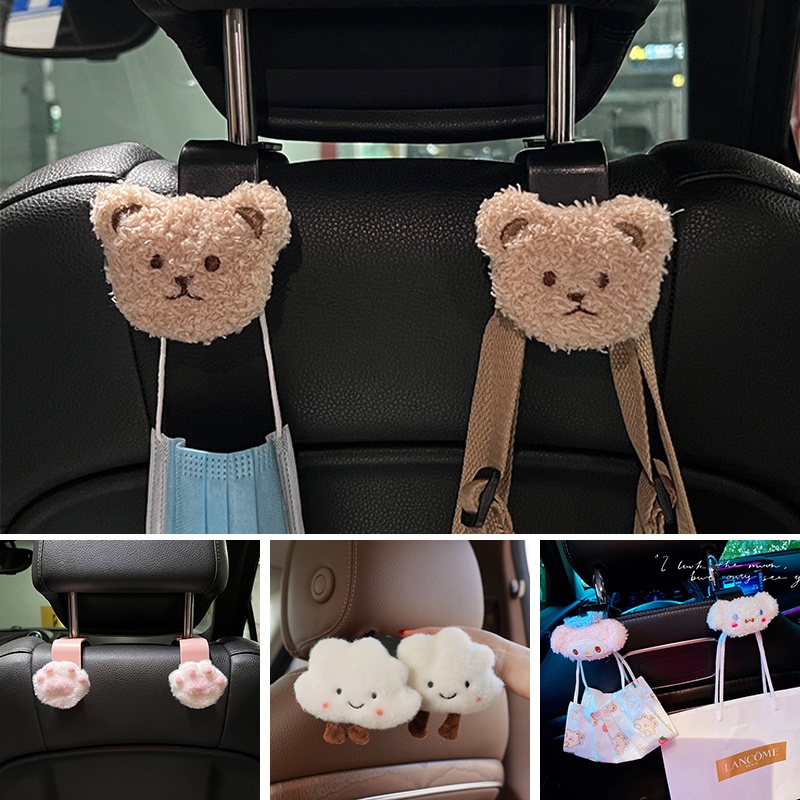 Set 2 Móc Treo Đồ Hình Gấu Hoạt Hình Gắn Sau Ghế Xe Hơi Đa Năng