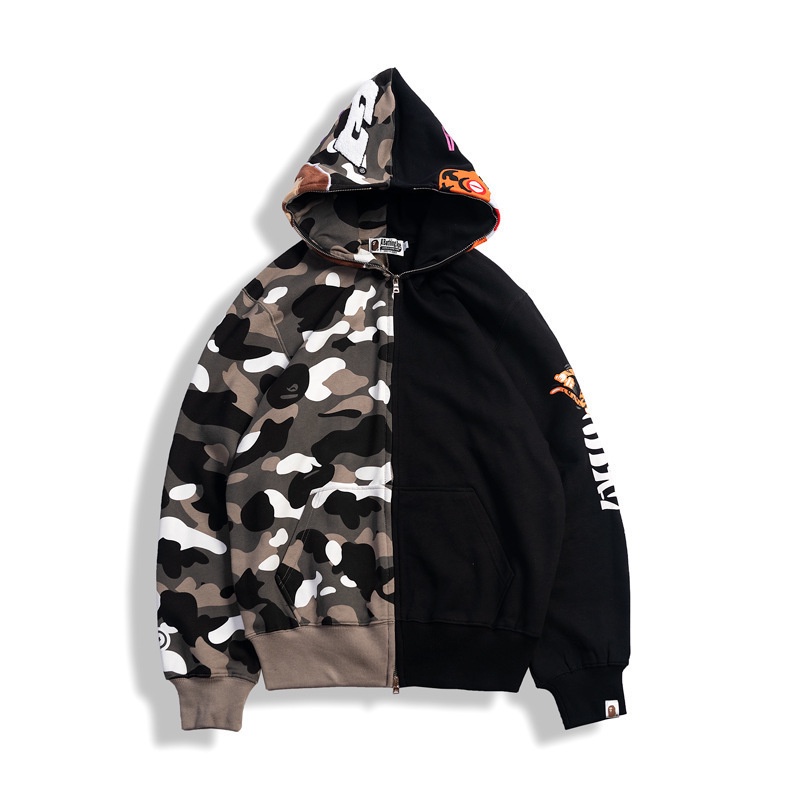 2023hot Ape thời trang mùa thu ngụy trang cặp đôi áo hoodie Bape nam nữ cá mập đường phố phong cách hip-hop