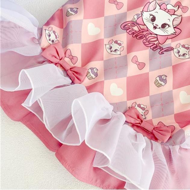 Bộ Đầm Hai Mảnh Áo Thun In Hình Mèo Mary Thời Trang Mùa Hè 2023 Dành Cho Bé Gái