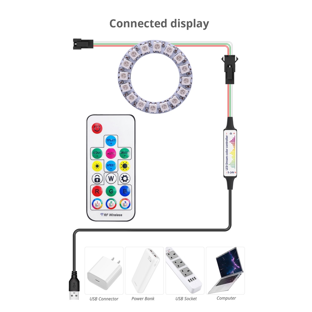 Vòng Đèn Led WS2812B 8/16/24/35/45 Leds WS2812 IC RGB DC5V Hình Tròn Chất Lượng Cao