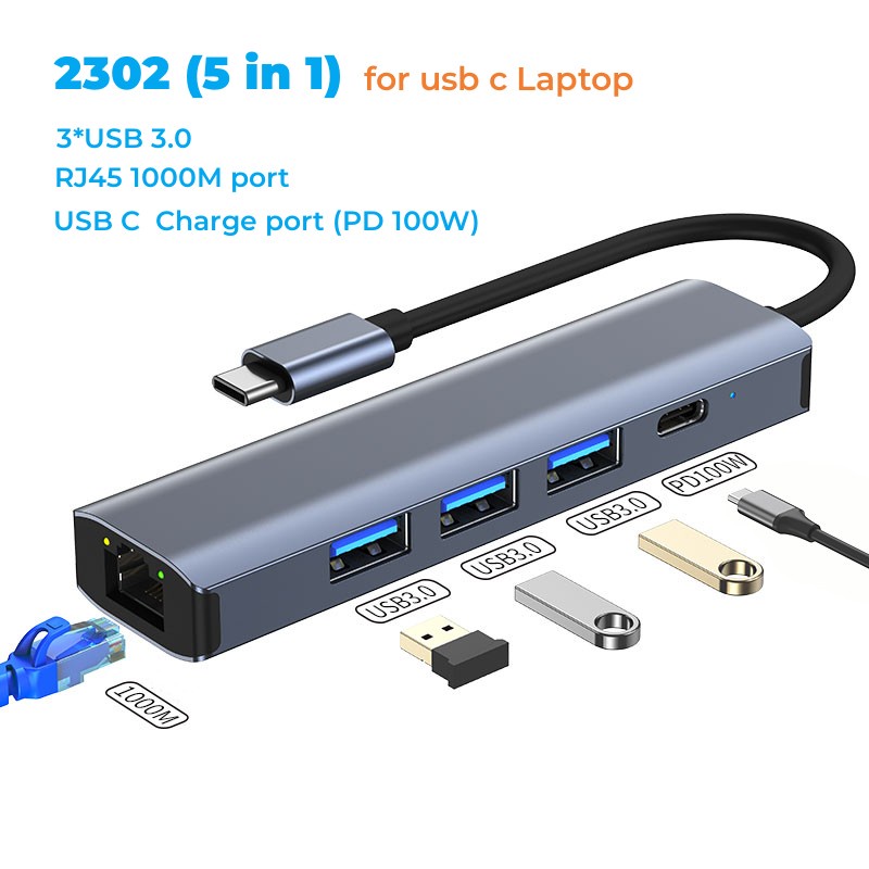 Đế Sạc USB C 3.1 HUB USB 3.0 RJ45 1000M PD 100W HDMI 4K 30HZ Cho Laptop Macbook