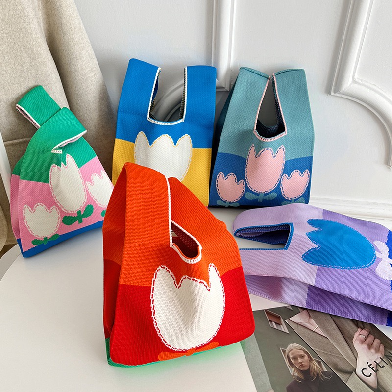 Túi Đeo Vai Đan Len Đính Hoa Thời Trang Xinh Xắn Cho Bé Gái