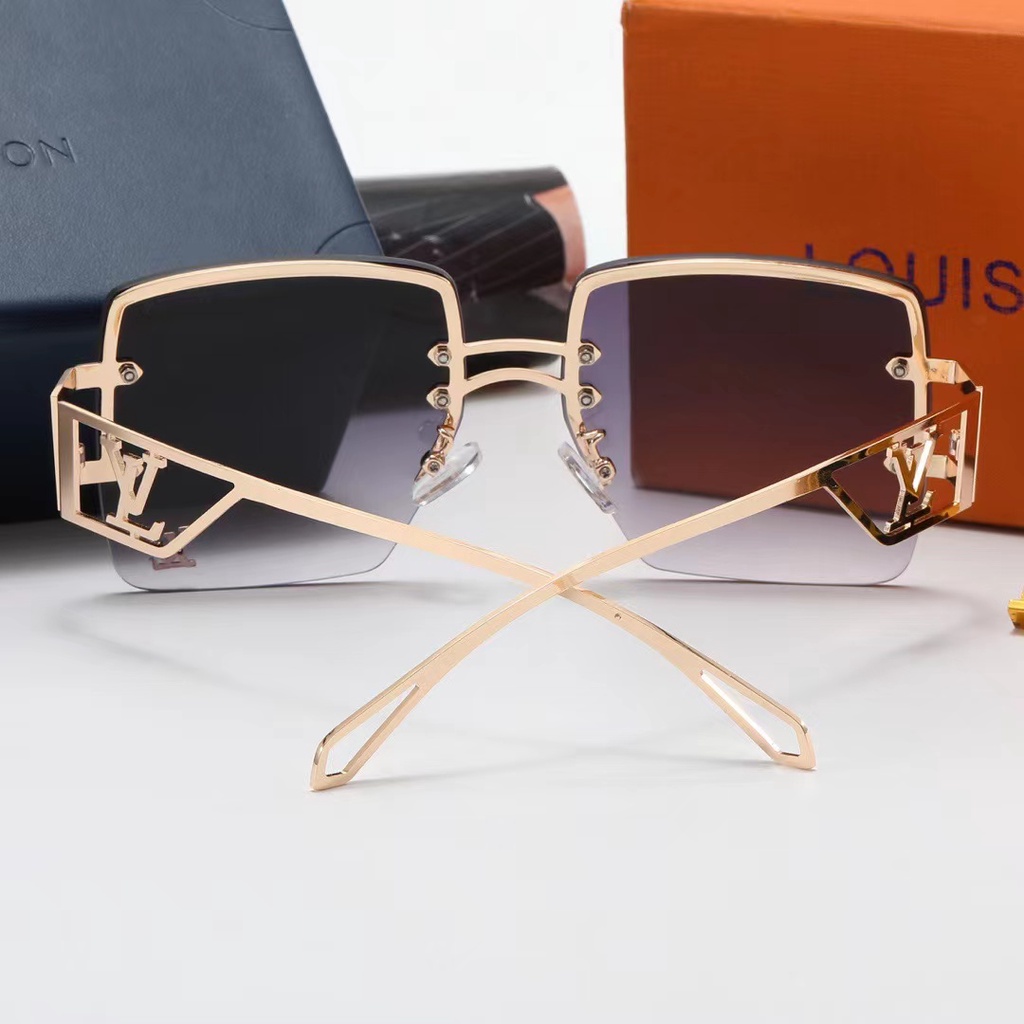 Kính Mát Vuông Chống Tia UV400 Tròng Vàng Phong Cách Cổ Điển Sang Trọng Thời Trang Cho Nữ 2022 LV