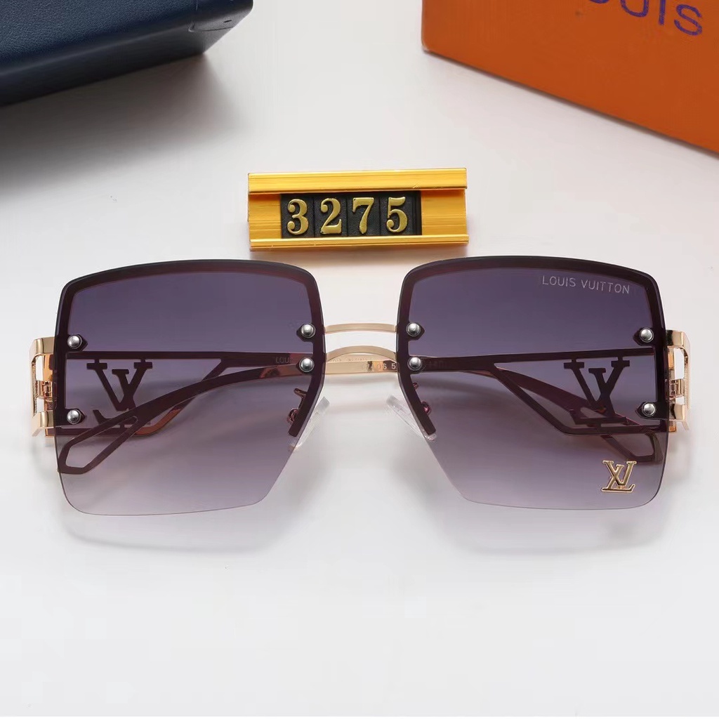 Kính Mát Vuông Chống Tia UV400 Tròng Vàng Phong Cách Cổ Điển Sang Trọng Thời Trang Cho Nữ 2022 LV