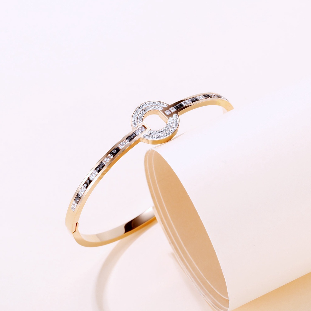 Vòng Đeo Tay Bằng Thép Titan Không Gỉ Dát Đá Zircon Trắng Đen Thời Trang Xu Hướng Net Red Same Style