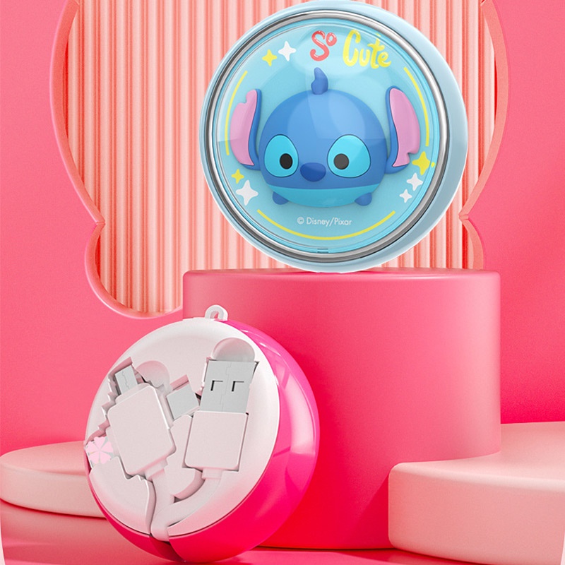 DISNEY Cáp Sạc Nhanh 2.4A 3 Trong 1 Rút Được in Hình Winnie The Pooh Minnie Dâu Tây Gấu Pooh Lotso Stitch Alien Type-C