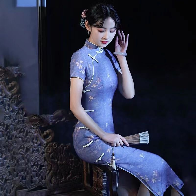 Hàng Mới Về Mới Sườn Xám Cách Tân Màu Tím Thời Trang Mùa Hè 2023 Dành Cho Mẹ Và Bé