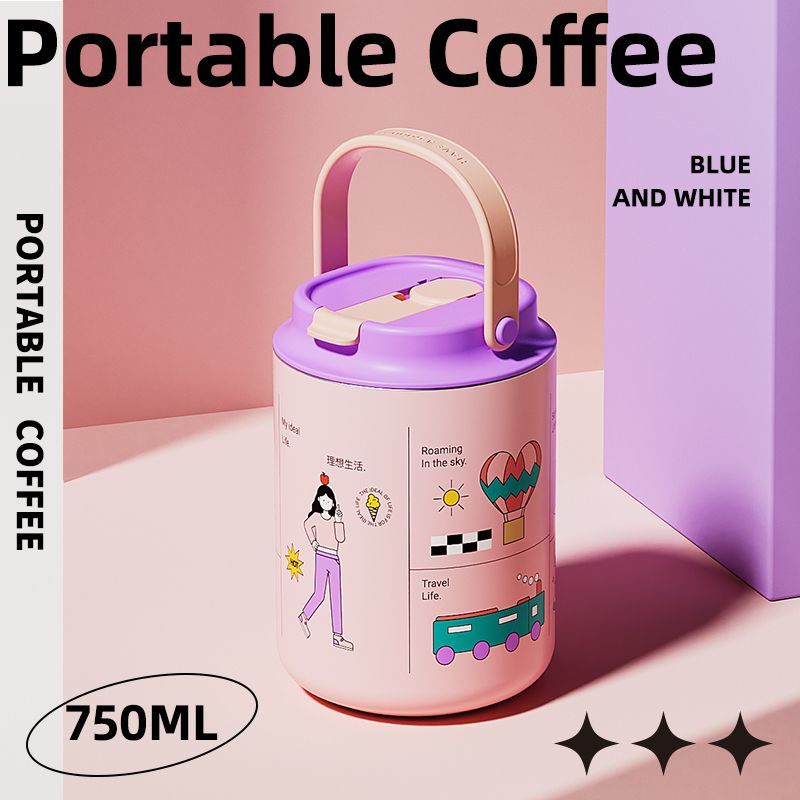 Ly cà phê nữ 0303A bảo nhiệt độ lớn, ống hút bảo nhiệt độ cao của nữ sinh có giá trị cao trong ly cà phê dành cho học sinh, ly nước mới cho học sinh uống cốc bụng lớn.