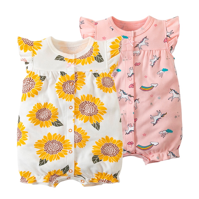 Bộ Áo Liền Quần Tay Ngắn Chất Liệu 100% Cotton Hữu Cơ Dành Cho Bé Gái Sơ Sinh