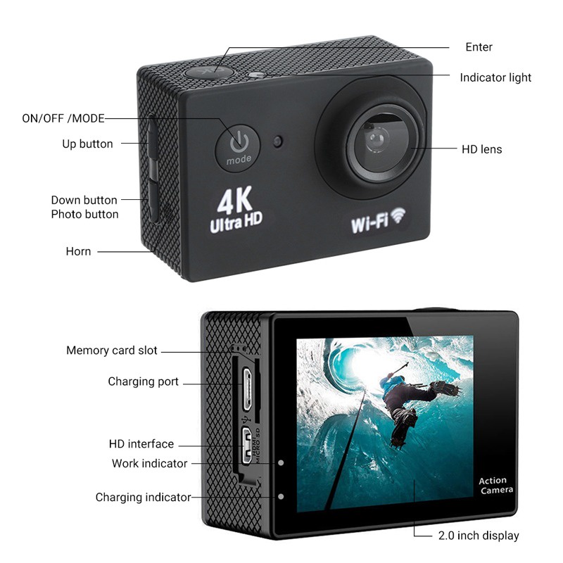 Camera Hành Trình 4K HD WiFi 2.0-inch 30FPS 170D Chống Nước Điều Khiển Từ Xa