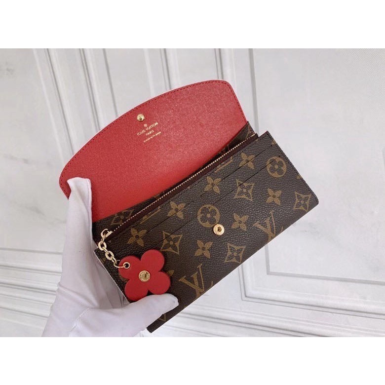 Ví Nữ Dài 100% Chính Hãng Louis Vuitton Họa Tiết Hoa Đỏ