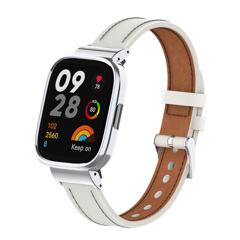 Dây Đeo Bằng Da Và Khung Kim Loại Bảo Vệ Cho Đồng Hồ Thông Minh Redmi Watch 3 / 3 Lite