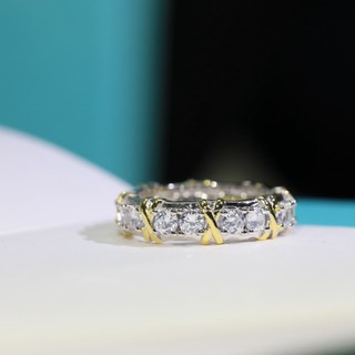 New T&CO Double-color cross full diamond ring fashion trend girl ring finger ring
