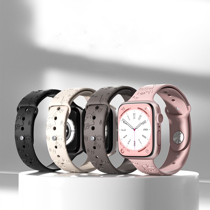 Dây Đeo Đồng Hồ Bằng Silicon Mềm Chạm Khắc Hình Mèo Màu Hồng 38mm 40mm 41mm 42mm 44mm 45mm 49mm Cho Apple i Watch Series Ultra SE 8 7 6 5 4 3 2 1