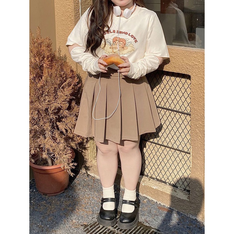 Áo Thun Tay Ngắn Dáng Rộng Cỡ Lớn 300KG 300KG Che Bụng In Họa Tiết Dễ Thương Thời Trang Mùa Hè Cho Nữ