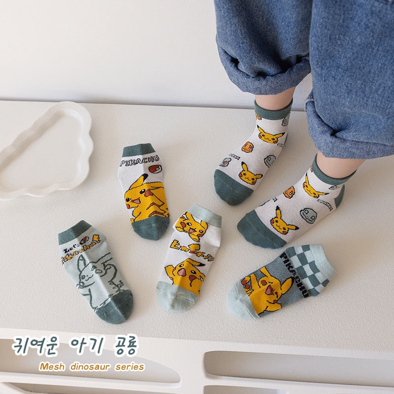 Set 5 Đôi Vớ Cotton Mềm Mại In Họa Tiết Hoạt Hình Pokemon Đáng Yêu Dành Cho Các Bé