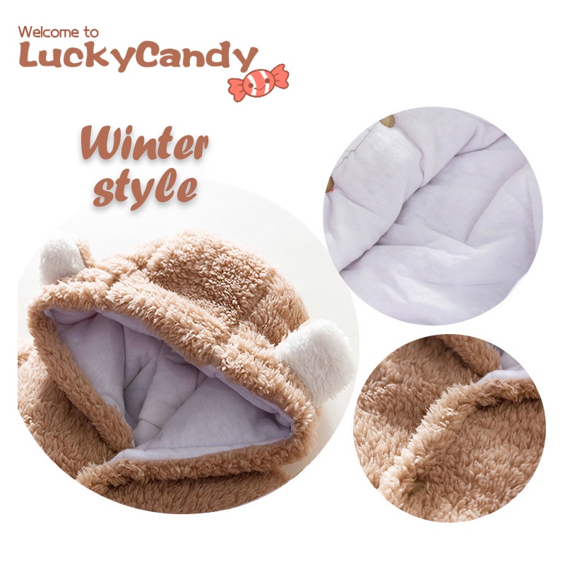 Bộ Áo Liền Quần Tay Dài Có Nón Hình Gấu Đáng Yêu Giữ Ấm Cho Bé