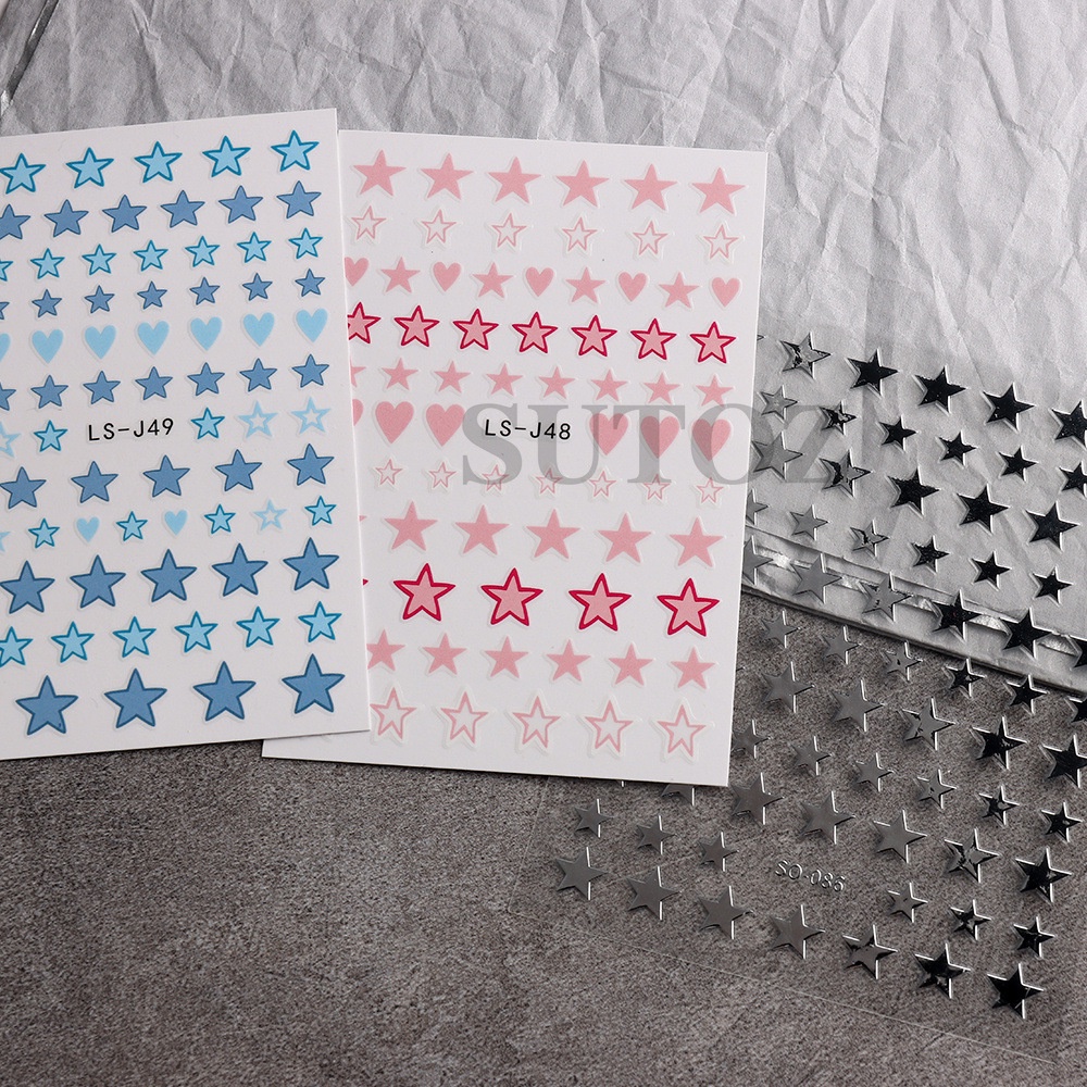 Miếng Dán Trang Trí Móng Tay 3D Hình Ngôi Sao Năm Cánh Trái Tim Phong Cách Mới